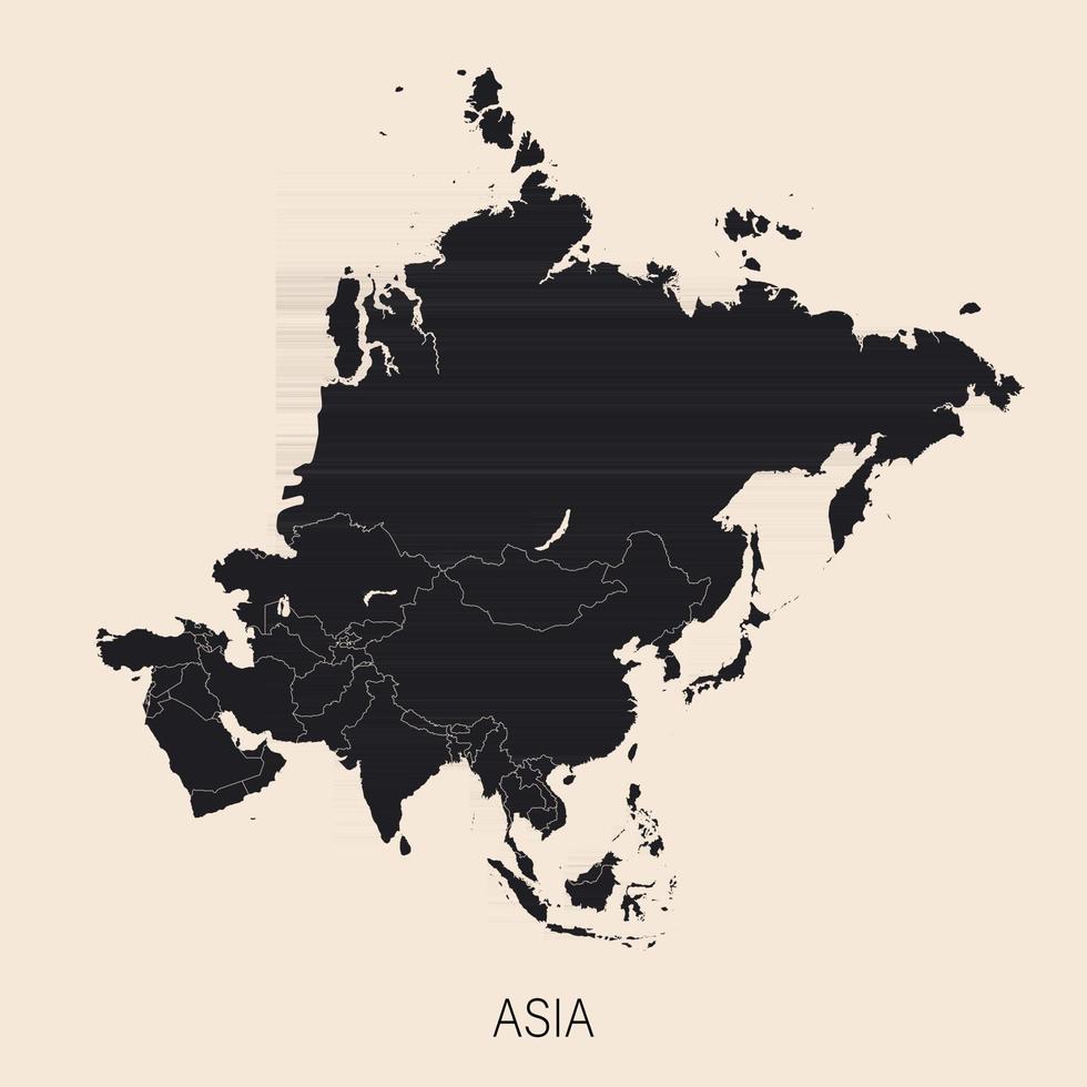 de politieke gedetailleerde kaart van het continent Azië met Rusland met landsgrenzen vector