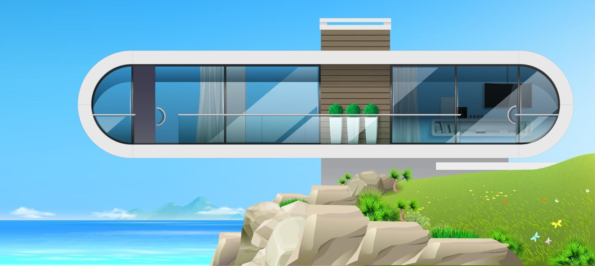 moderne villa aan zee banner vector