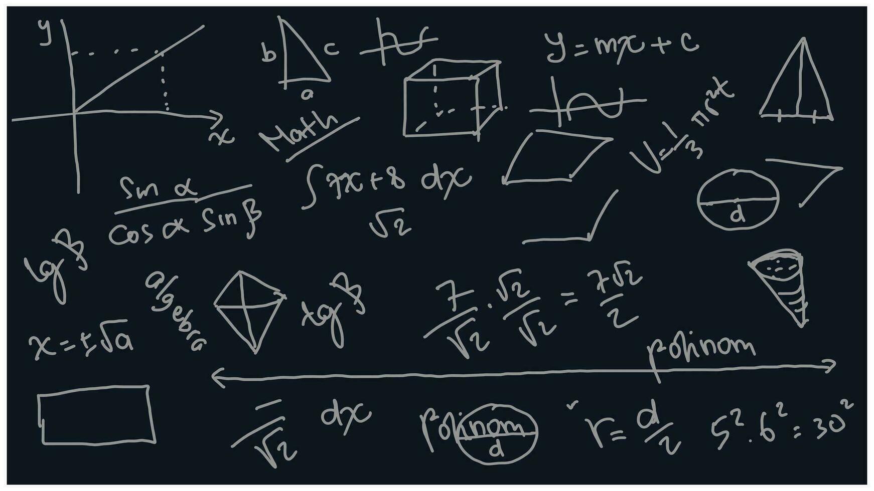 tekening wiskunde formules en getallen Aan zwart achtergrond. wiskundig formules Aan een schoolbord. vector illustratie. eps 10