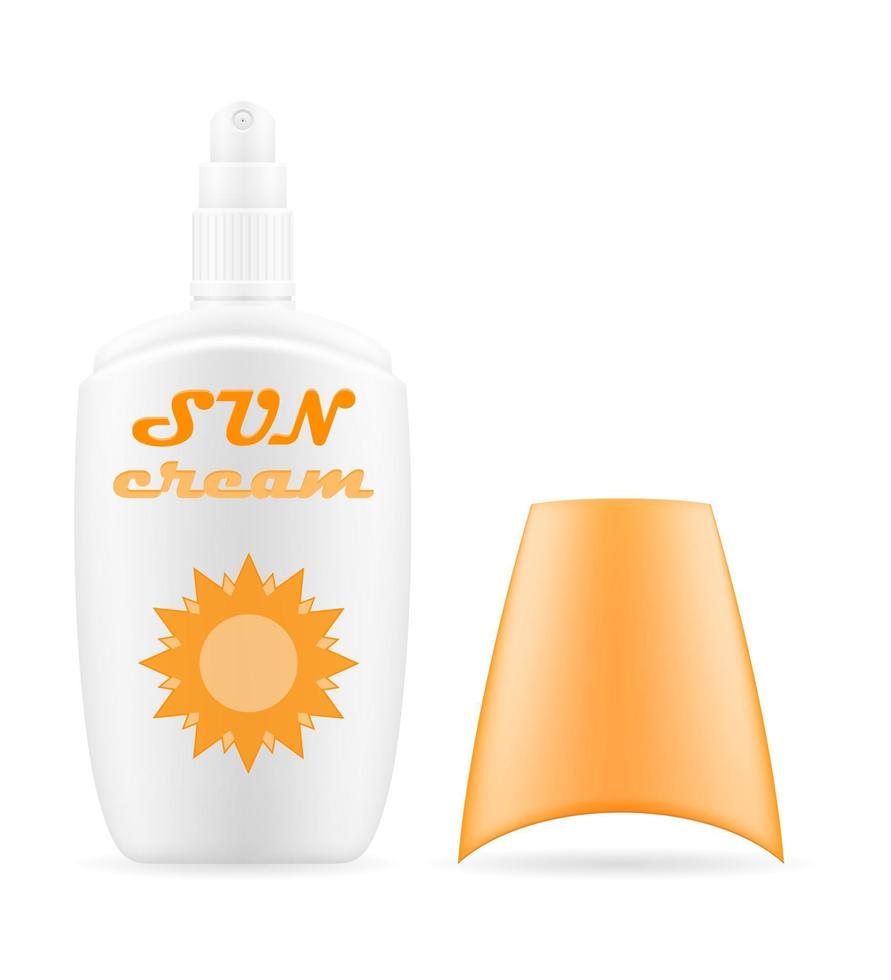 zonnebrandcrème lotion sunblock zonnebrand in een plastic container verpakking voorraad vectorillustratie geïsoleerd op een witte achtergrond vector
