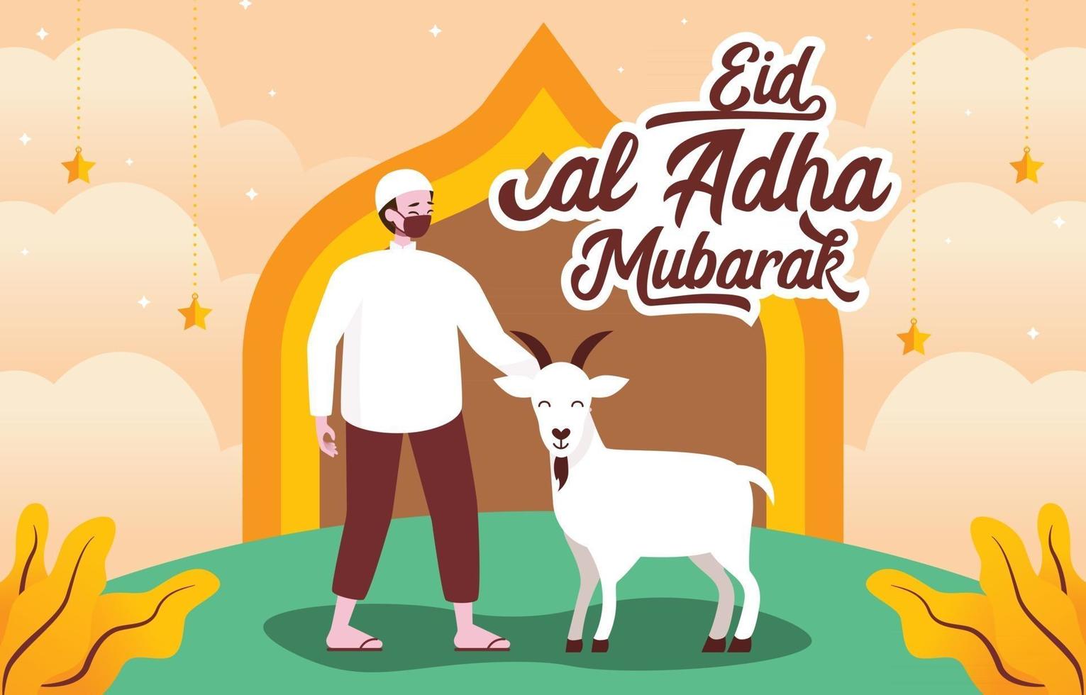 gelukkig man viert eid al adha qurban vector