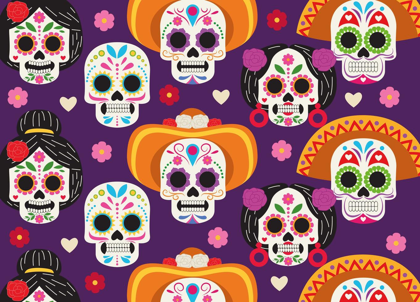 dia de los muertos viering poster met schedels hoofden groepspatroon vector