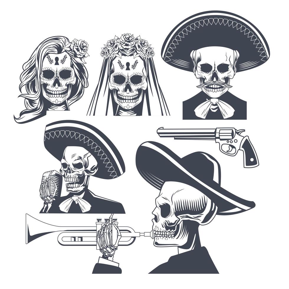 dia de los muertos-viering met het tekenen van bundelpictogrammen vector