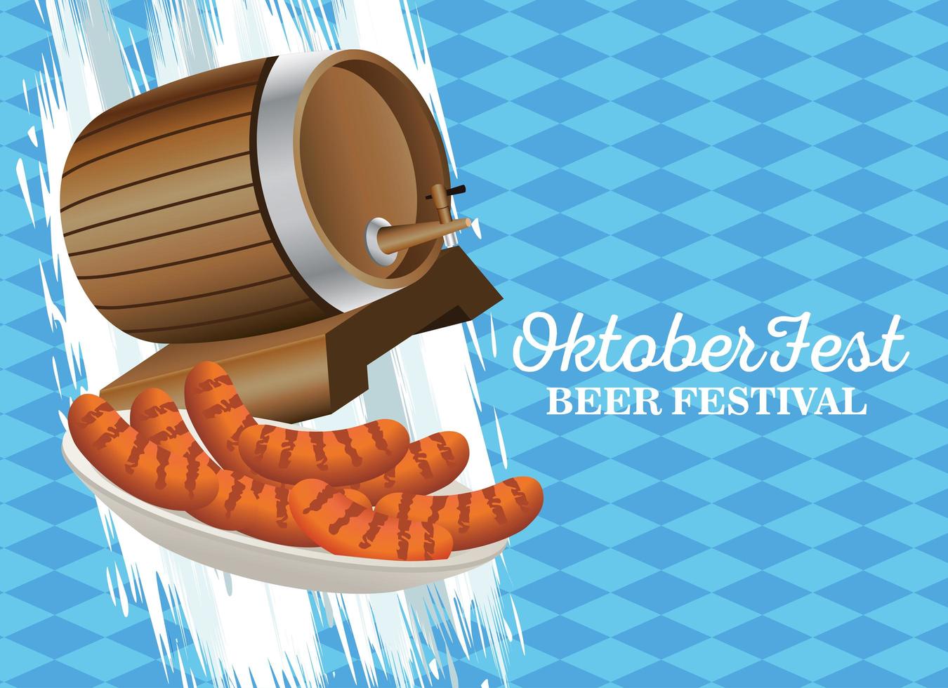 gelukkig oktoberfest viering vatbier met worstvoedsel vector