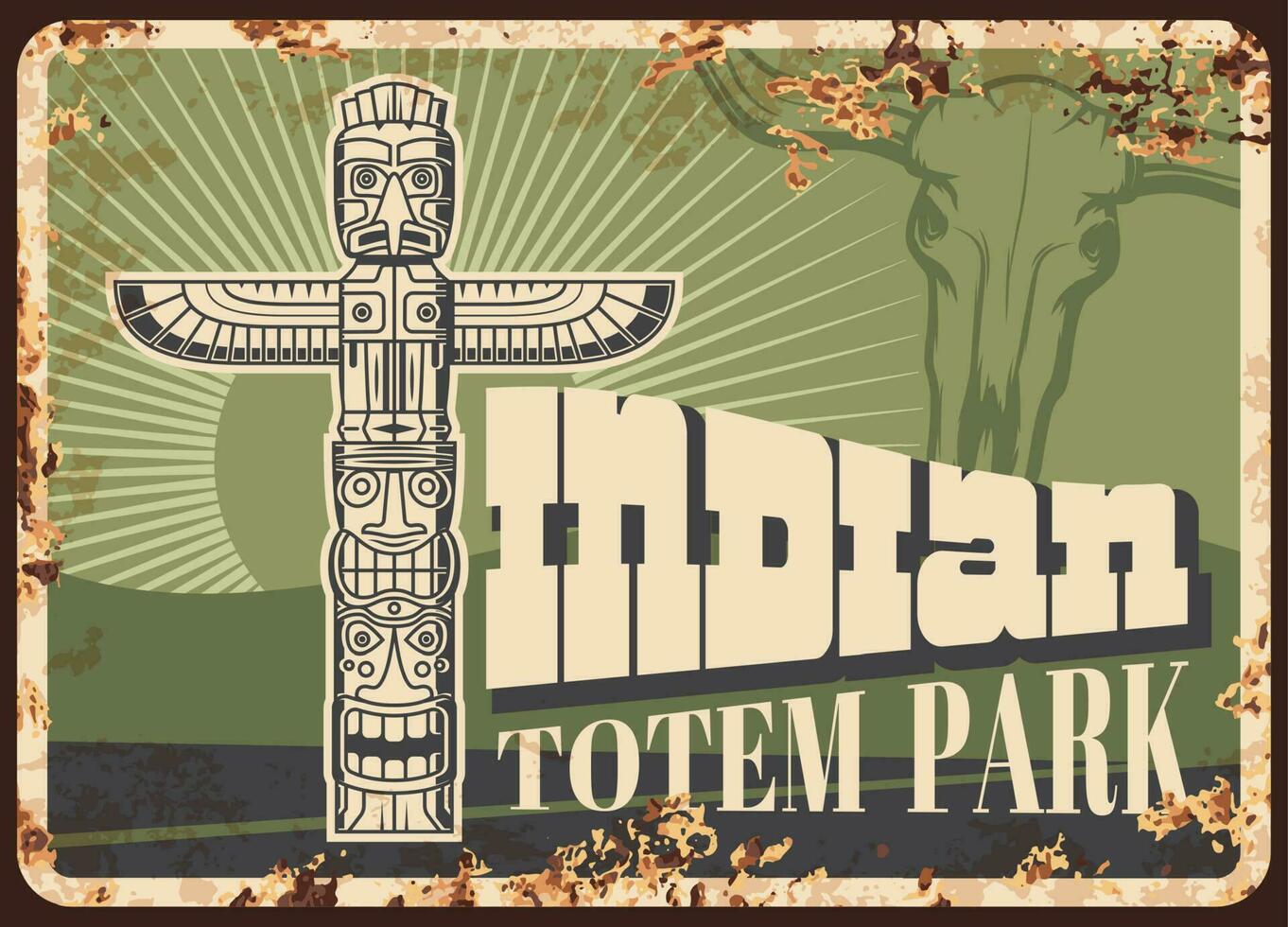 Indisch stam totem pool roestig metaal teken vector