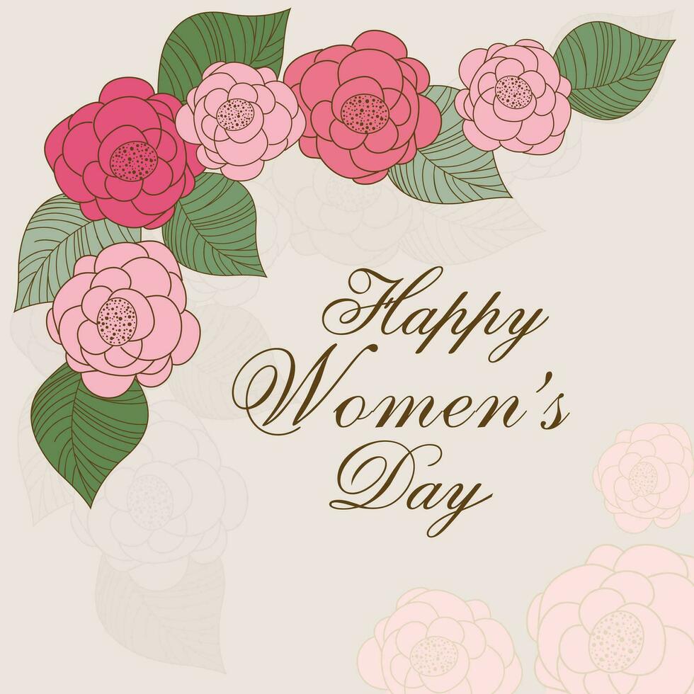 elegant groet kaart ontwerp met elegant tekst gelukkig vrouwen dag Aan glimmend roze achtergrond. vector