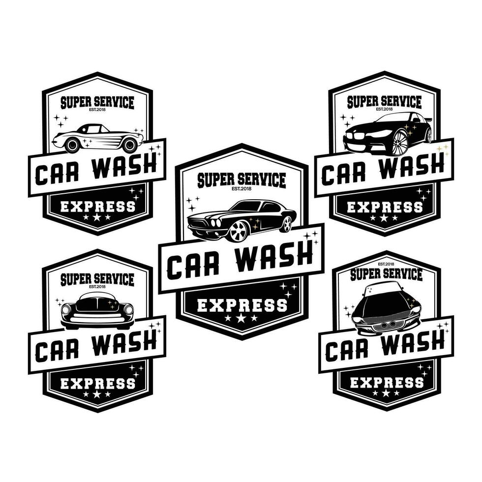 reeks van auto wassen logo. vector en illustratie.