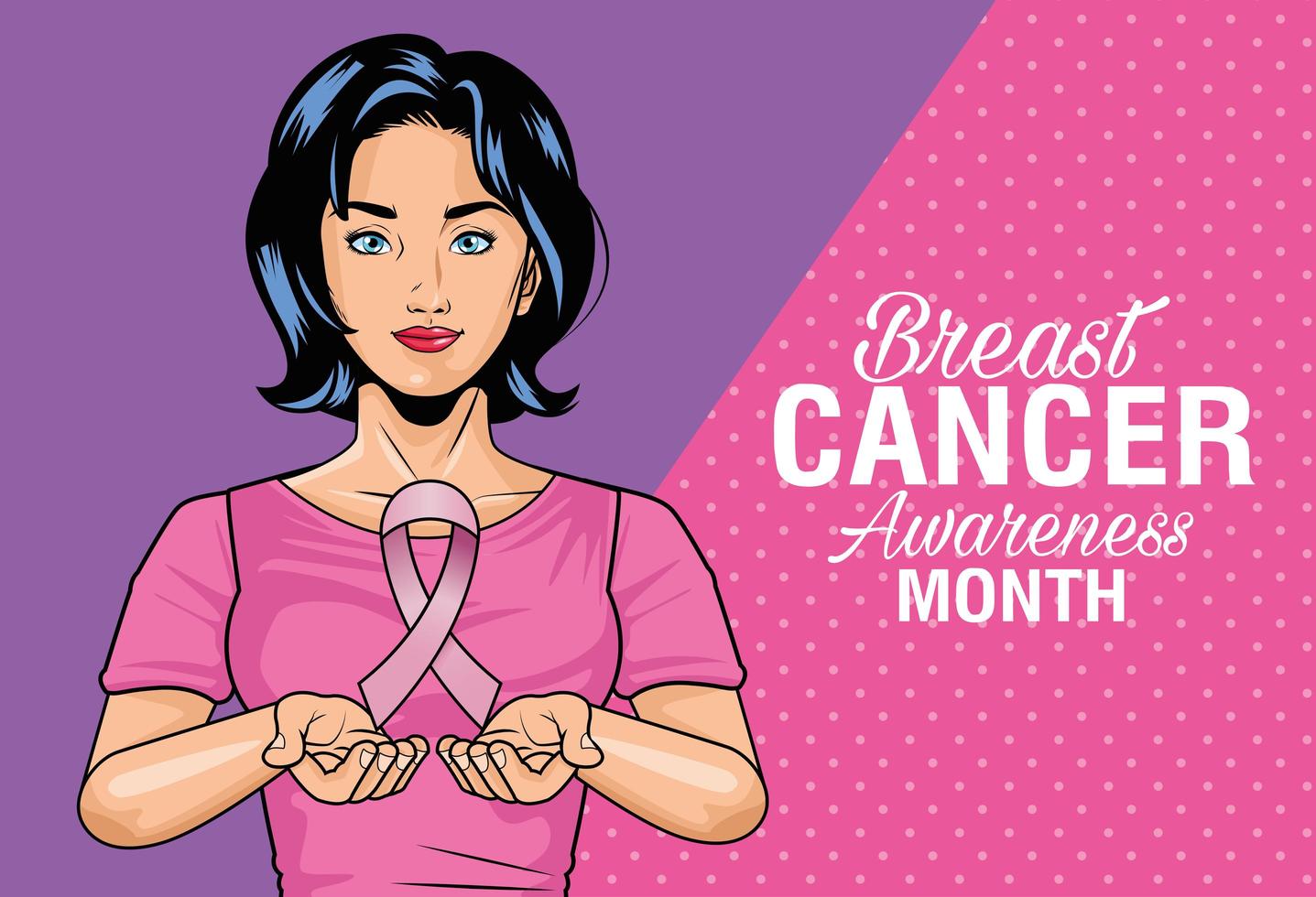 borstkanker bewustzijn maand belettering met vrouw roze lint opheffen vector