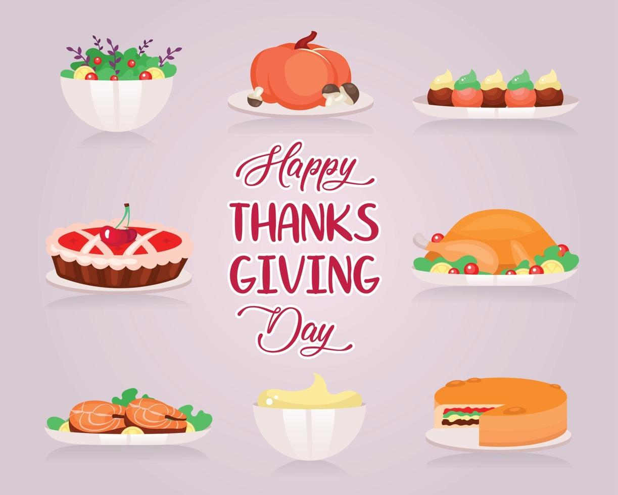 happy thanksgiving platte wenskaart vector sjabloon