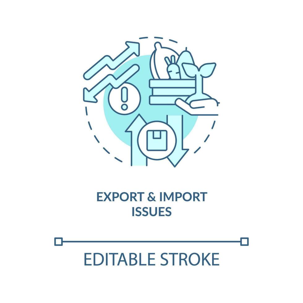 agro exporteren en importeren problemen turkoois concept icoon. Internationale voedsel handel abstract idee dun lijn illustratie. geïsoleerd schets tekening. bewerkbare beroerte vector