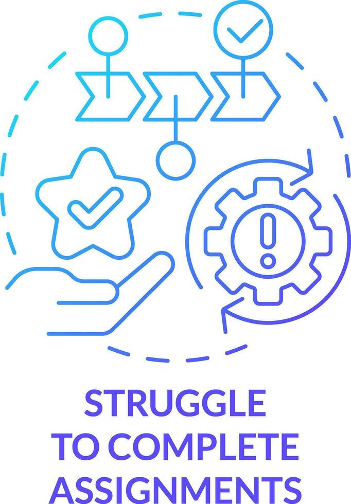 worstelen naar compleet opdrachten blauw helling concept icoon. omgaan met online aan het leren spanning abstract idee dun lijn illustratie. huiswerk. geïsoleerd schets tekening vector