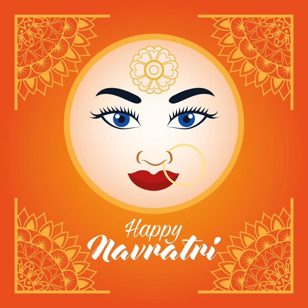 gelukkige navratri-vieringskaart met mooi godingezicht vector