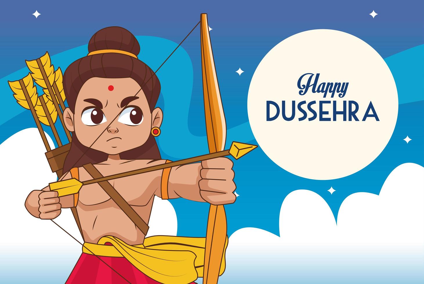 gelukkige dussehra-festivalaffiche met rama-karakter bij nachtscène vector