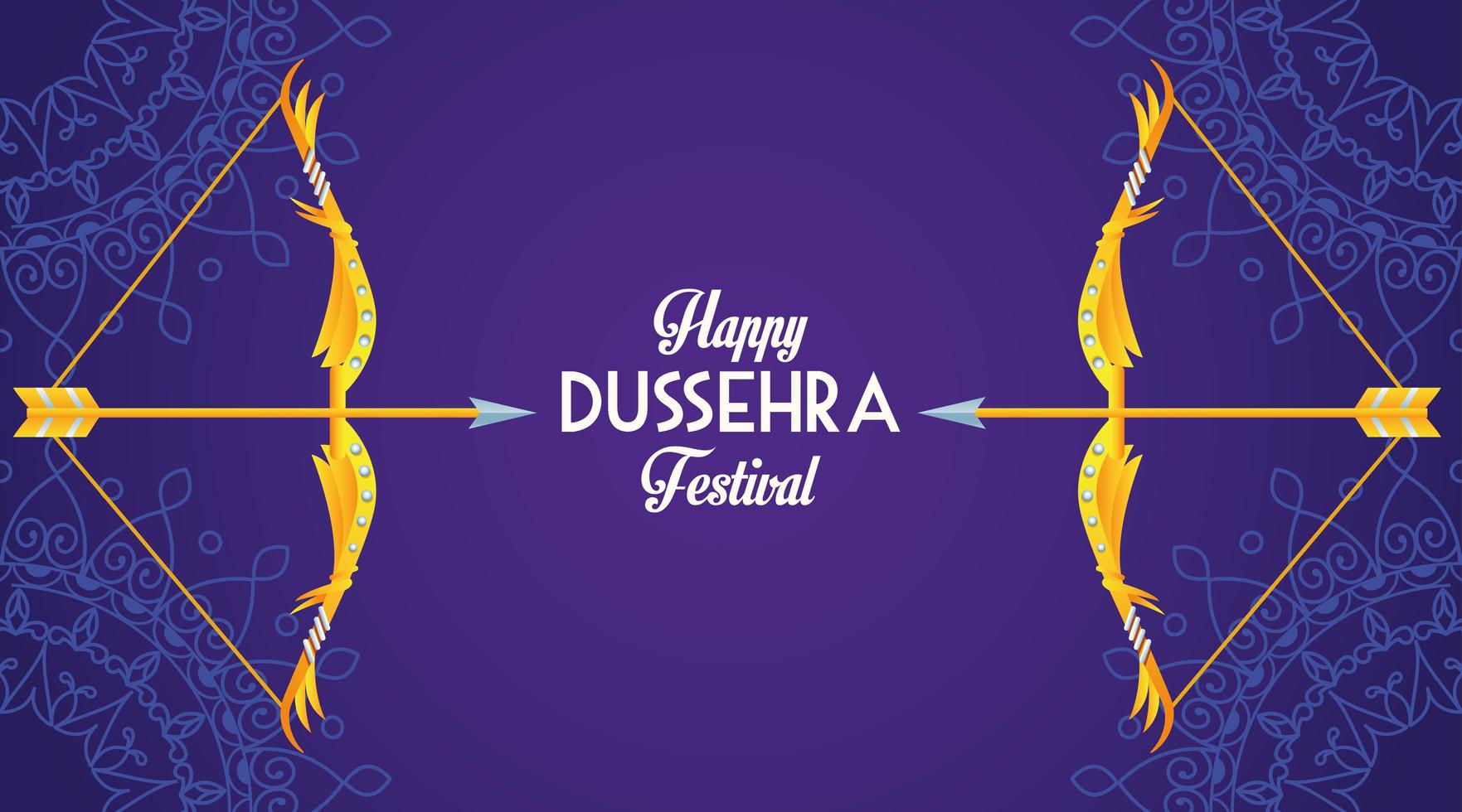 happy dussehra festival poster met bogen op paarse achtergrond vector