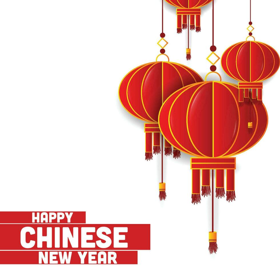 Chinese nieuw jaar groet kaart achtergrond. rood hangende lantaarn, vector