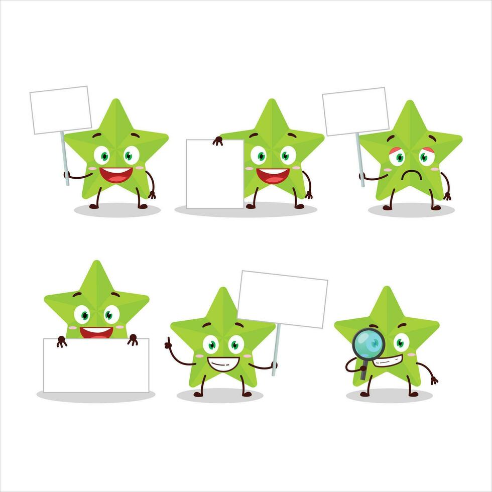 nieuw groen sterren tekenfilm karakter brengen informatie bord vector
