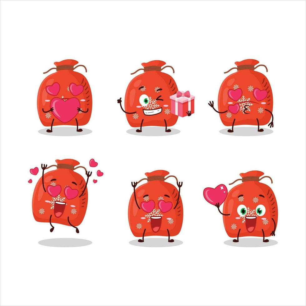 rood de kerstman zak tekenfilm karakter met liefde schattig emoticon vector