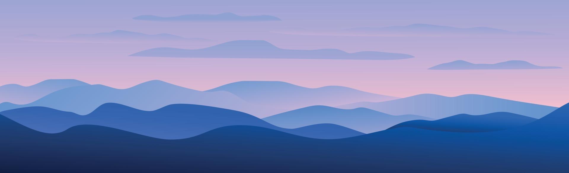 panoramisch landschap van bergen en zonsondergang vector