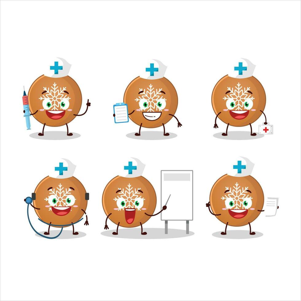 dokter beroep emoticon met Kerstmis bal koekjes tekenfilm karakter vector
