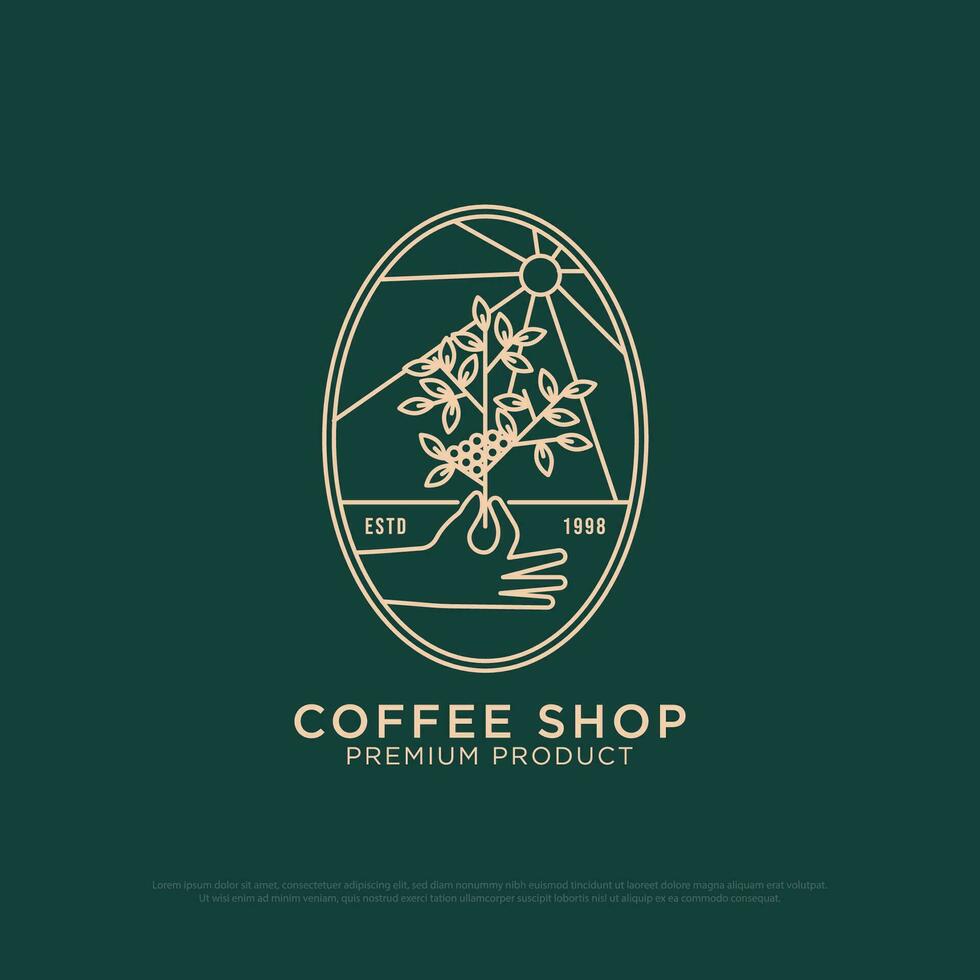 biologisch koffie logo ontwerp vector, wijnoogst buitenshuis koffie logo illustratie met schets stijl, het beste voor restaurant, dranken logo merk vector