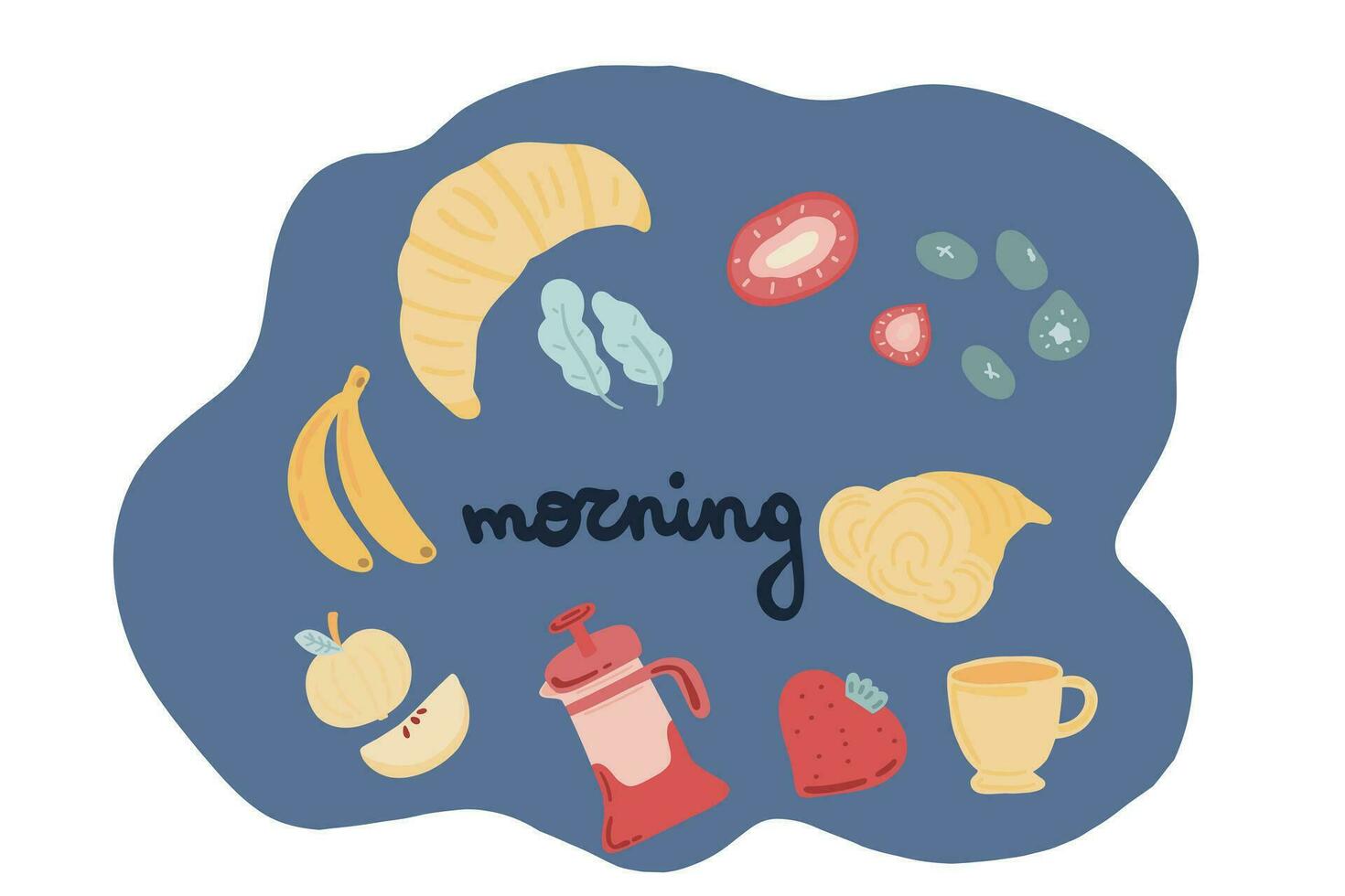 mooi zo ochtend- ontbijt brunch croissant hand- getrokken reeks vector