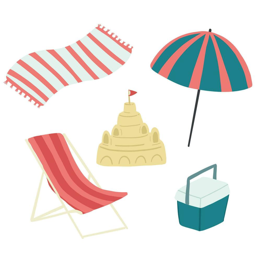 strand reeks zomer hand- getrokken illustratie met paraplu vector