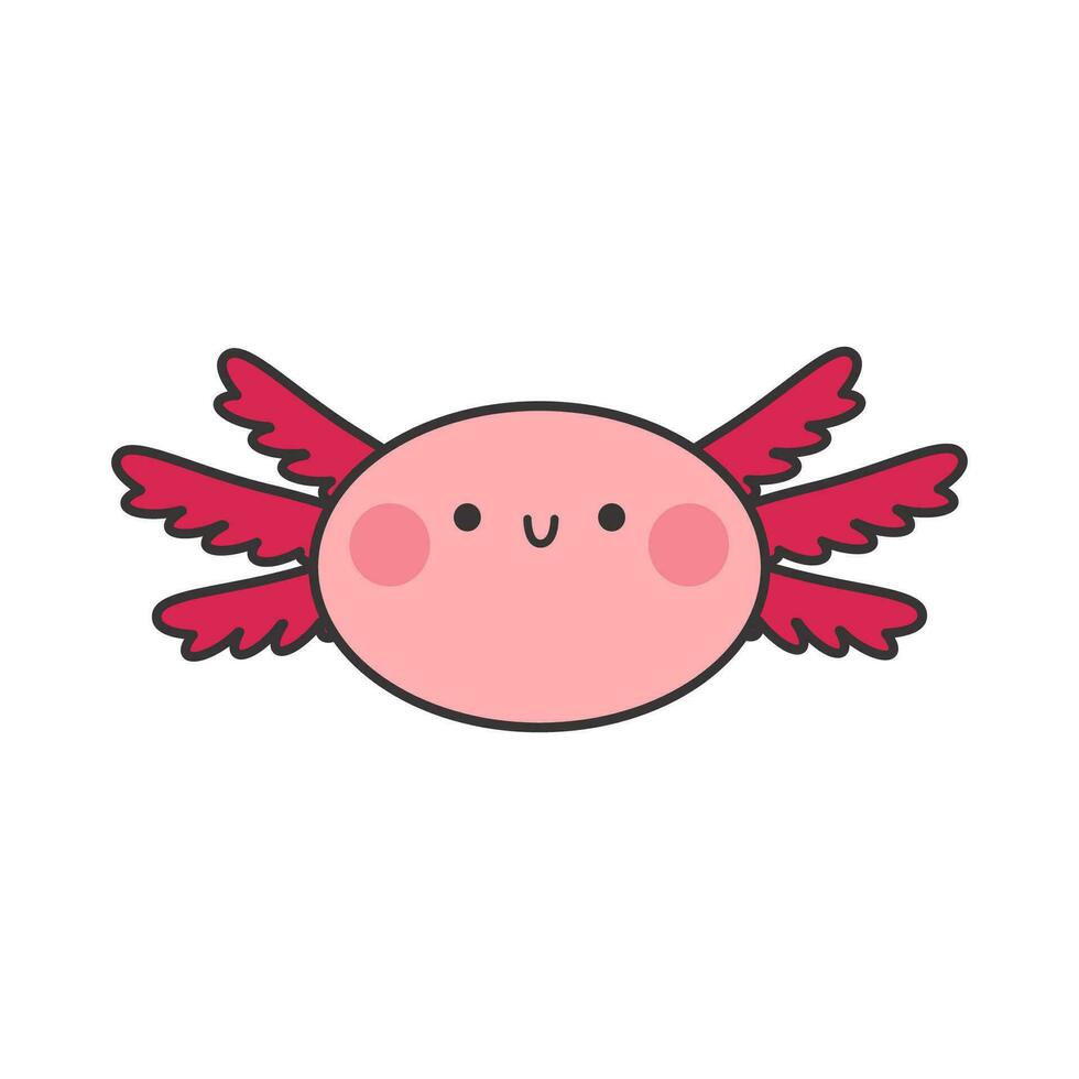 vector sticker kawaii axolotl. schattig vector karakter getrokken in een vlak stijl. tekenfilm vrolijk glimlachen karakter.