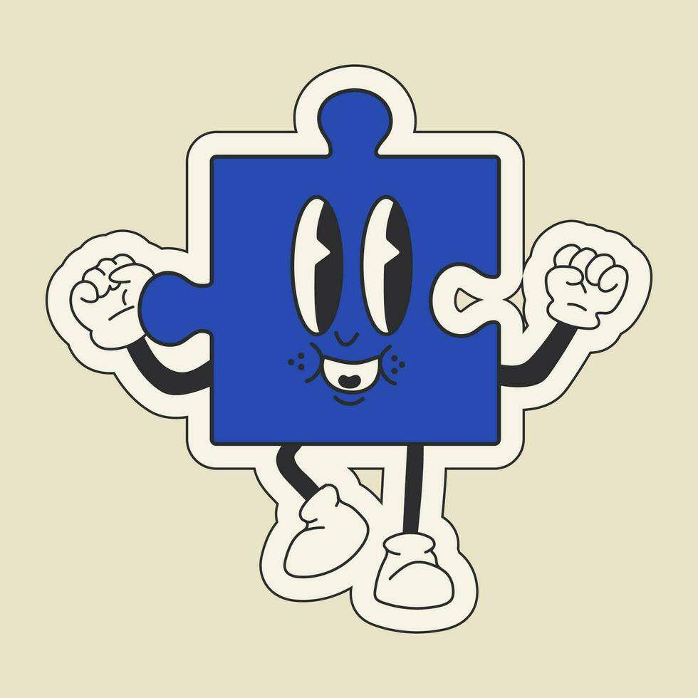 schattig gelukkig grappig puzzel Jaren 30 tekenfilm mascotte karakter jaren 40, jaren 50, Jaren 60 oud animatie stijl. vector