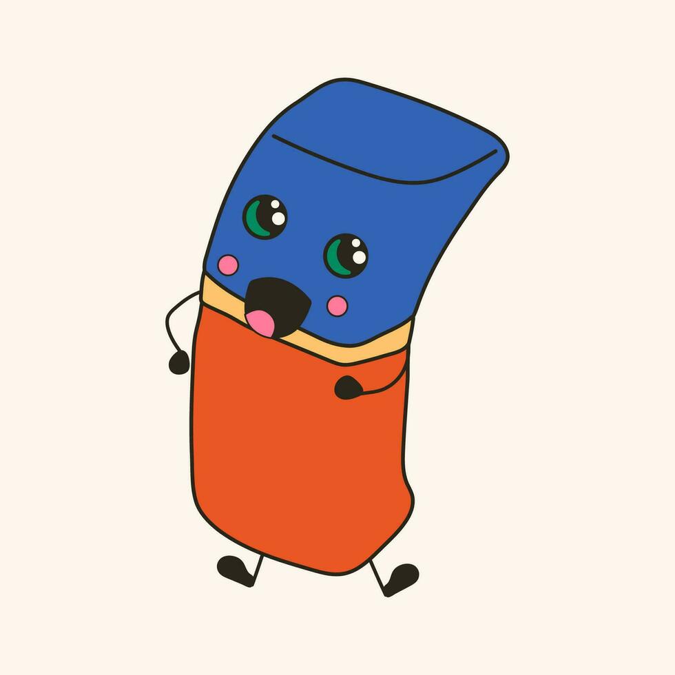 schattig gelukkig grappig penseel met kawaii ogen. tekenfilm vrolijk school- mascotte vector