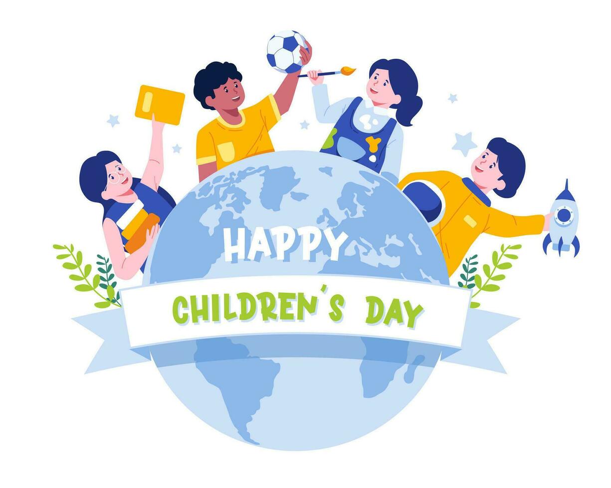 gelukkig kinderen dag concept illustratie. gevierd jaarlijks in eer van kinderen in de omgeving van de wereld vector