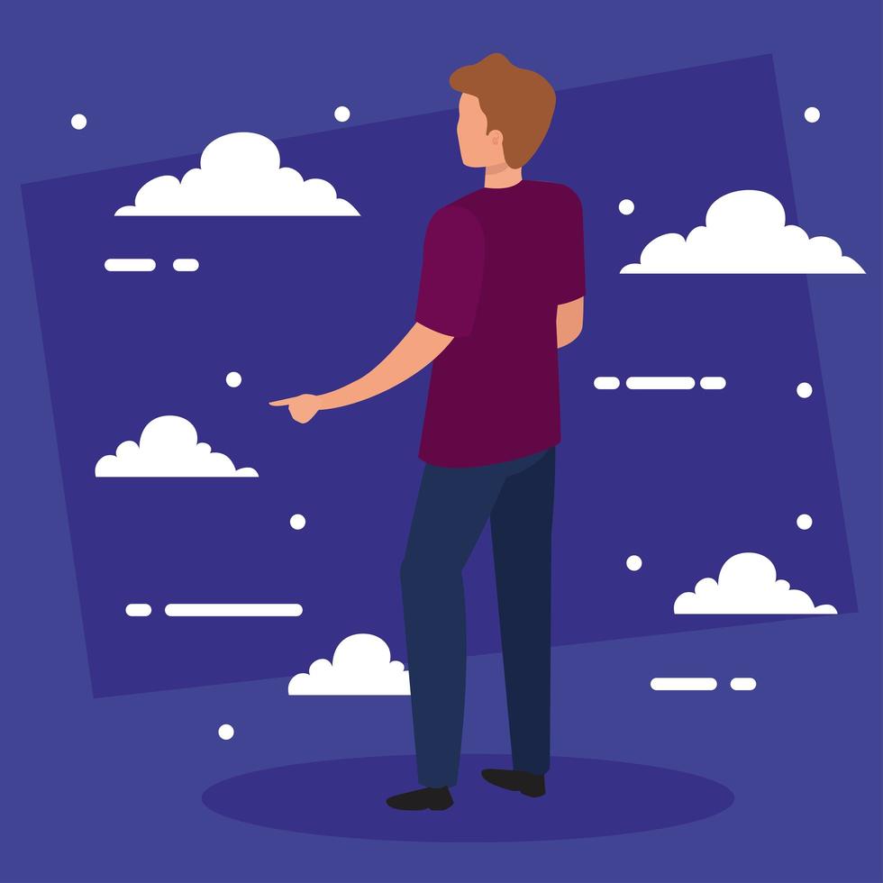 man cartoon terug met wolken vector design