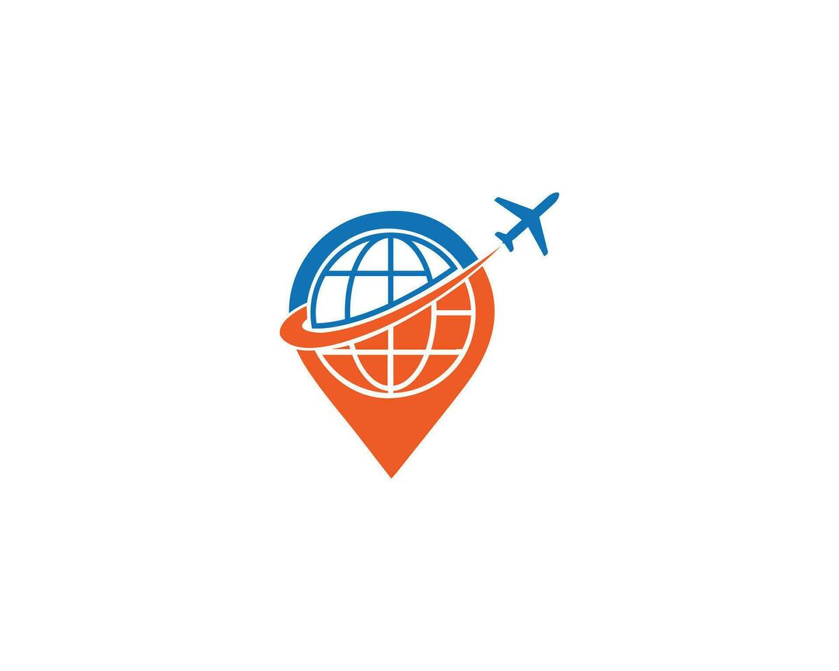 reizen middel logo icoon wereld en vliegtuig logo vector illustratie.