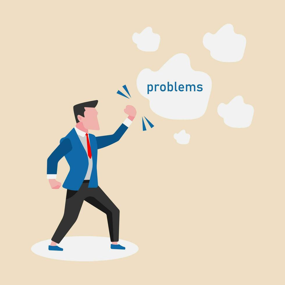 een Mens vechten met veel van probleem vol vertrouwen. een Mens worstelen naar oplossen de problemen.vector illustratie.vechten met problemen concept. vector