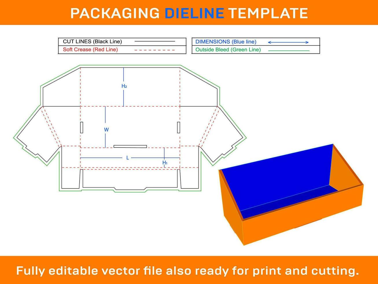 hoekig kant doos met hoofd slots doos dieline sjabloon Svg, ai, eps, pdf, dxf, jpg, PNG het dossier vector