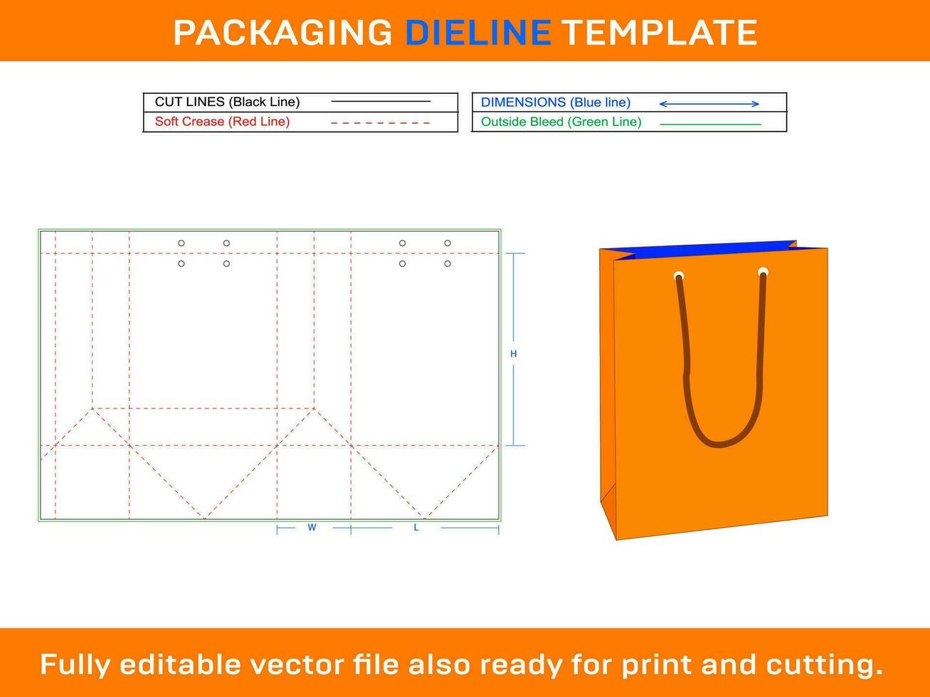 tote geschenk doos met handvatten, dieline sjabloon vector