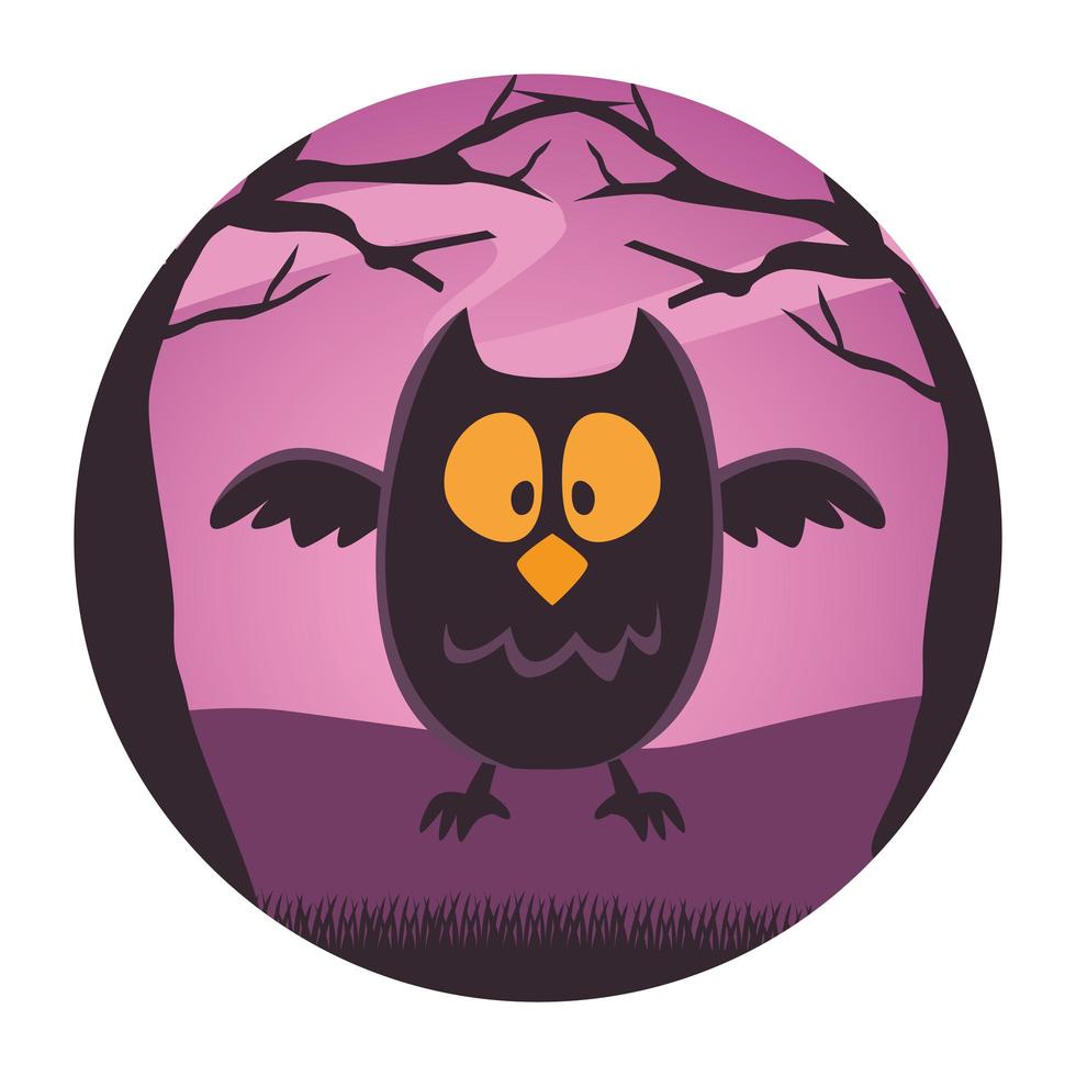 gelukkige halloween-kaart met vliegende uilvogel vector