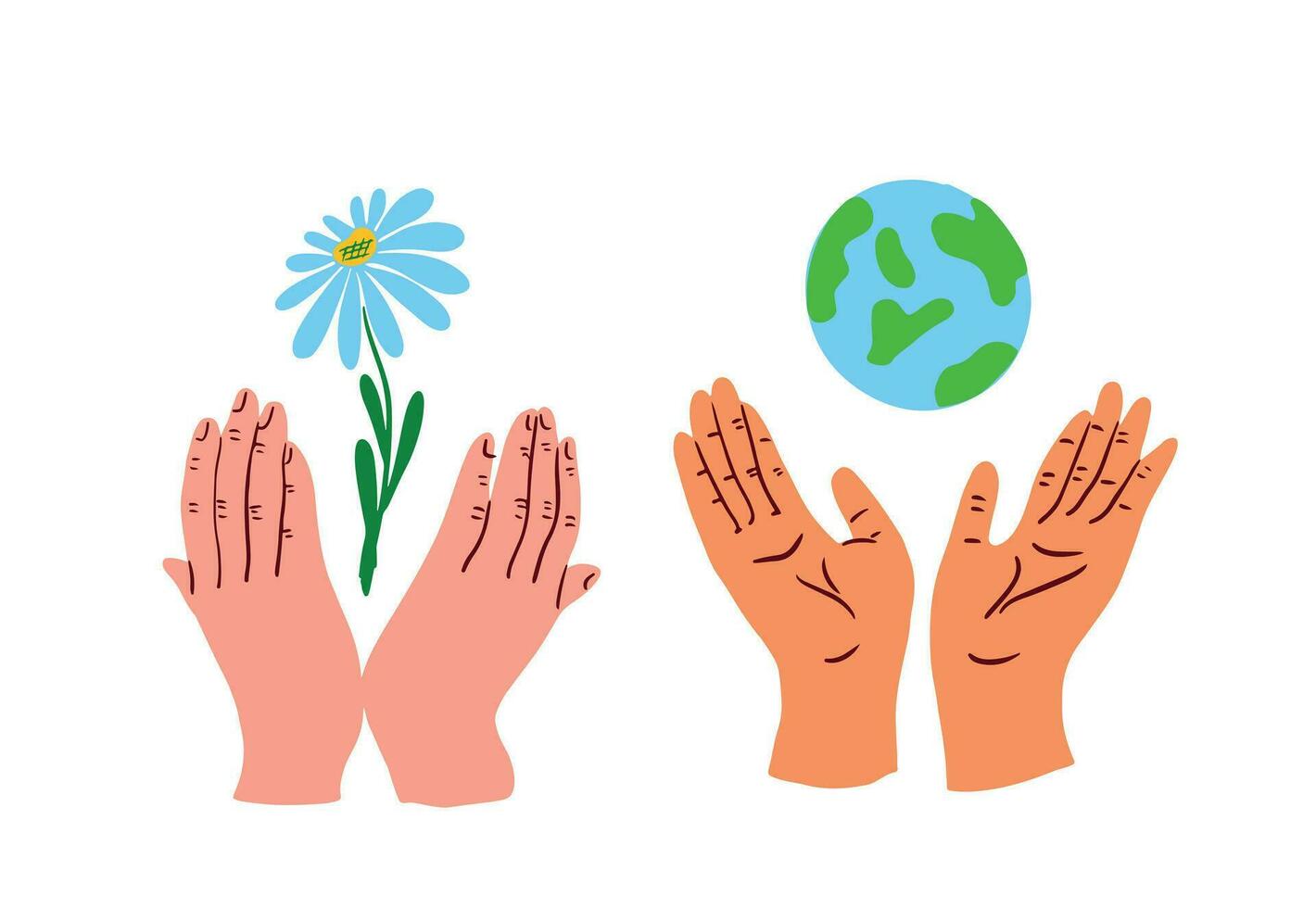 ecologie symbolen - aarde en bloem in handen.blij aarde dag.handen Holding wereldbol, aarde. aarde dag concept. modern vlak stijl illustratie vector