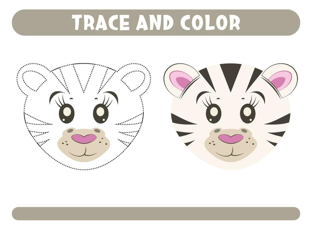 spoor en kleur schattig zebra. werkblad voor kinderen vector