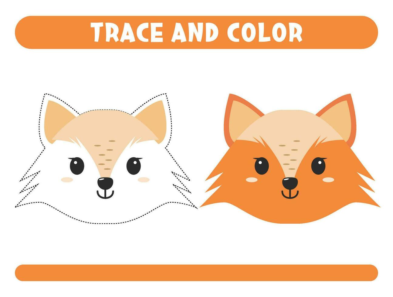 spoor en kleur schattig vos. werkblad voor kinderen vector