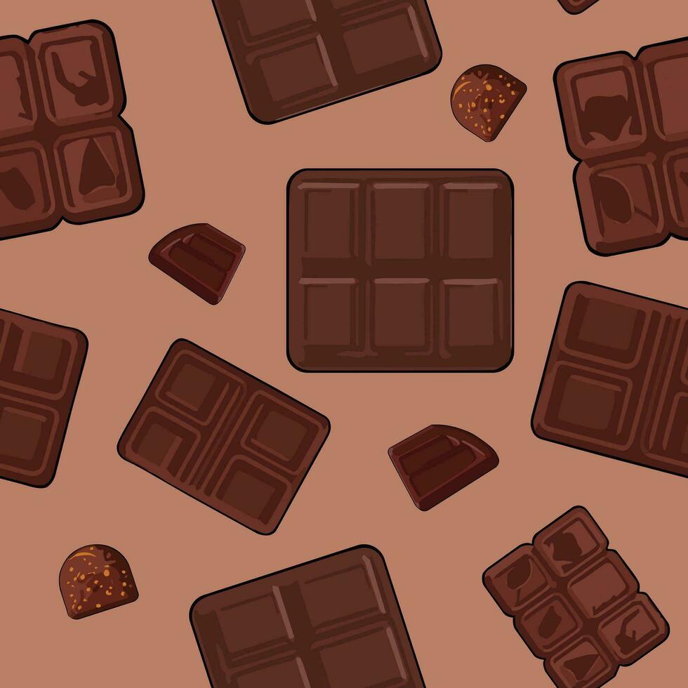 chocola bar patroon naadloos vector Aan bruin achtergrond , chocola patroon naadloos behang