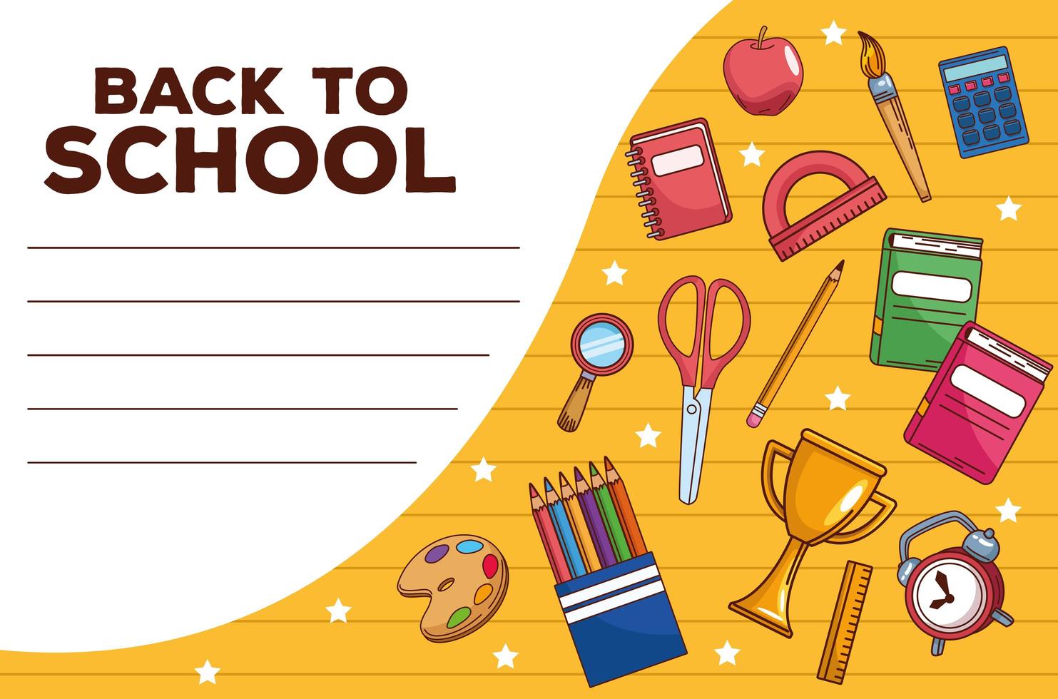 terug naar school belettering met set items vector