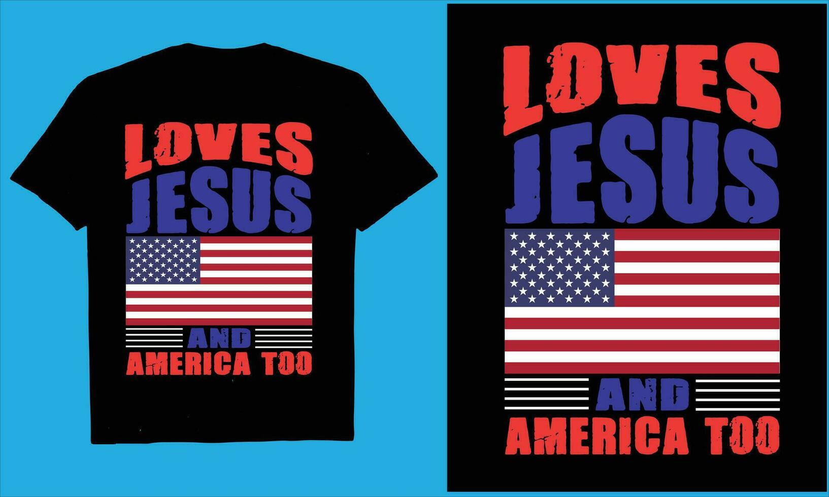 liefdes Jezus en Amerika te 4e juli t-shirt, vlag, ons, typografie vector