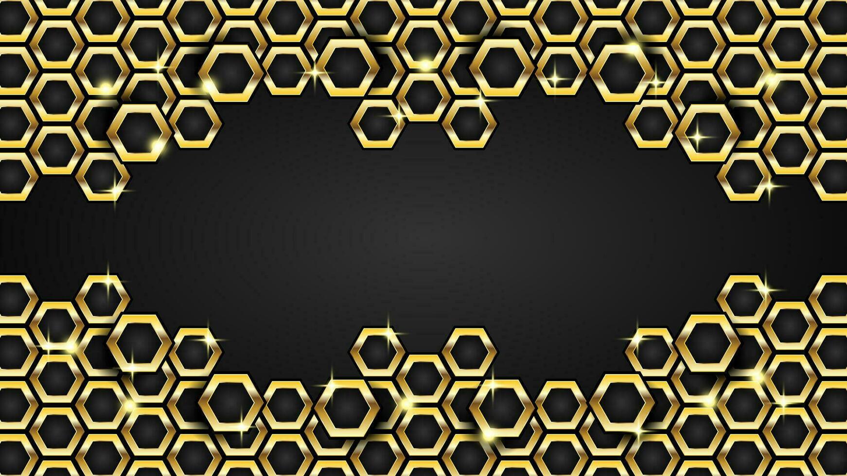 gouden zeshoekig met zwart achtergrond vector