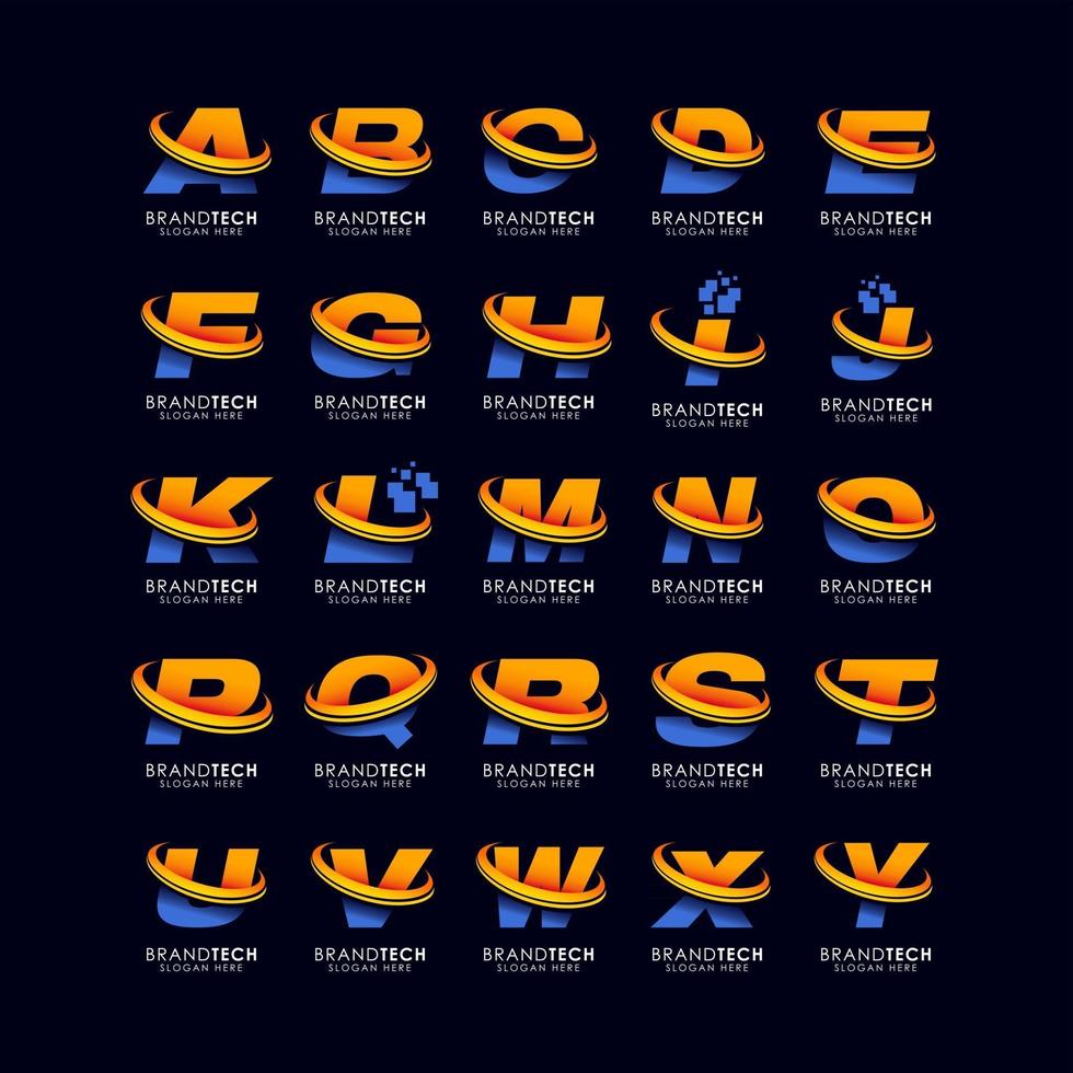 creatief alfabet letter pack-logo met swoosh in kleurverloopstijl vector
