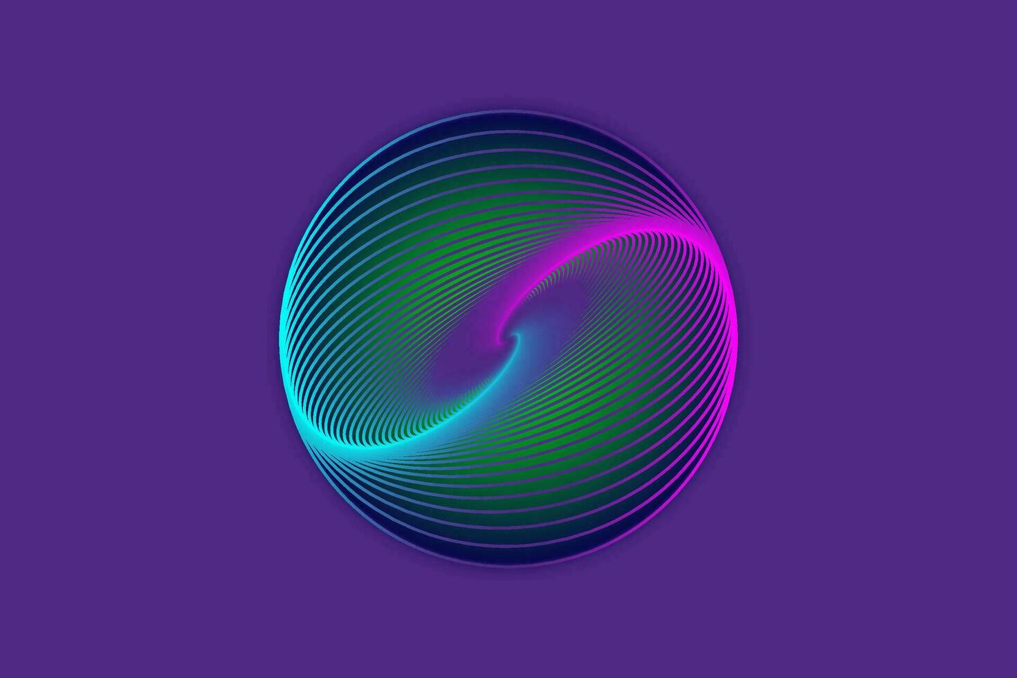 3d gebied ontwerp, elegant logo gloeiend cirkel. abstract neon tunnel. gedraaid lijnen. spectrum ruimte tunnel in blauw en roze levendig kleur. vector illustratie geïsoleerd Aan Purper achtergrond