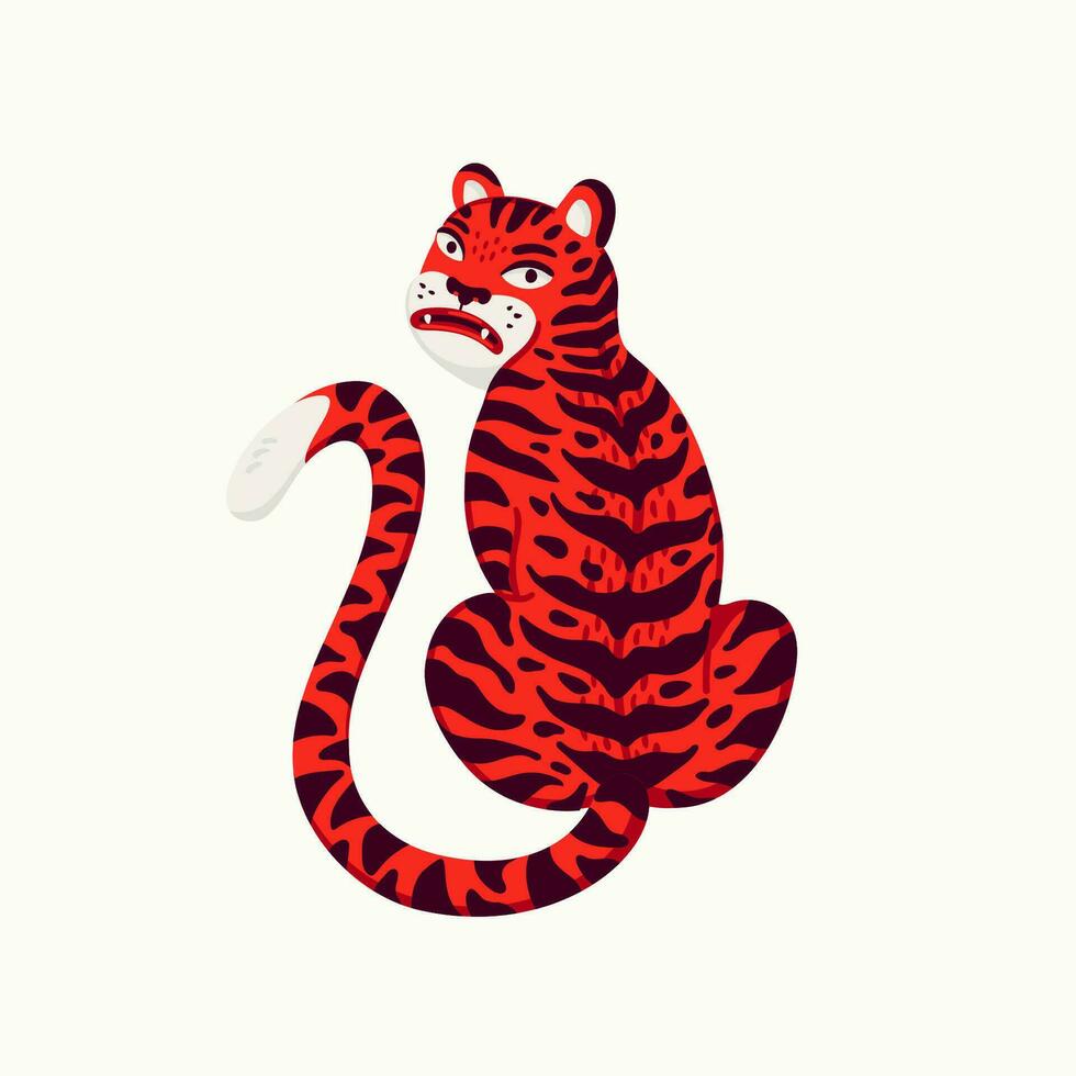 tijger vector illustratie, tekenfilm rood tijger - de symbool van Chinese nieuw jaar. biologisch vlak stijl vector illustratie Aan wit achtergrond.