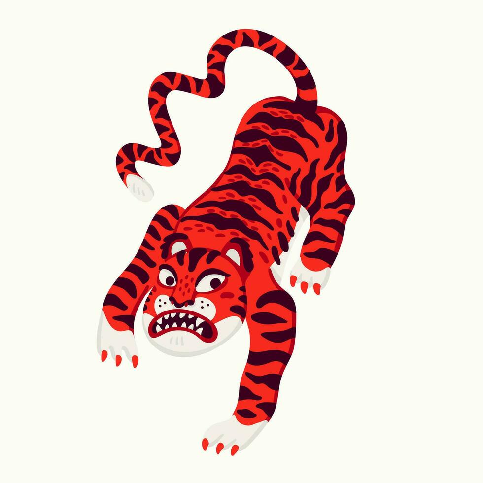 tijger vector illustratie, tekenfilm rood tijger - de symbool van Chinese nieuw jaar. biologisch vlak stijl vector illustratie Aan wit achtergrond.