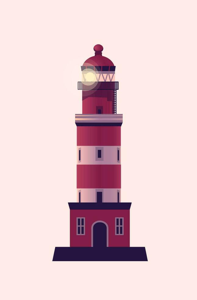 vuurtoren, zee baken huis. vector illustratie in vlak tekenfilm stijl.