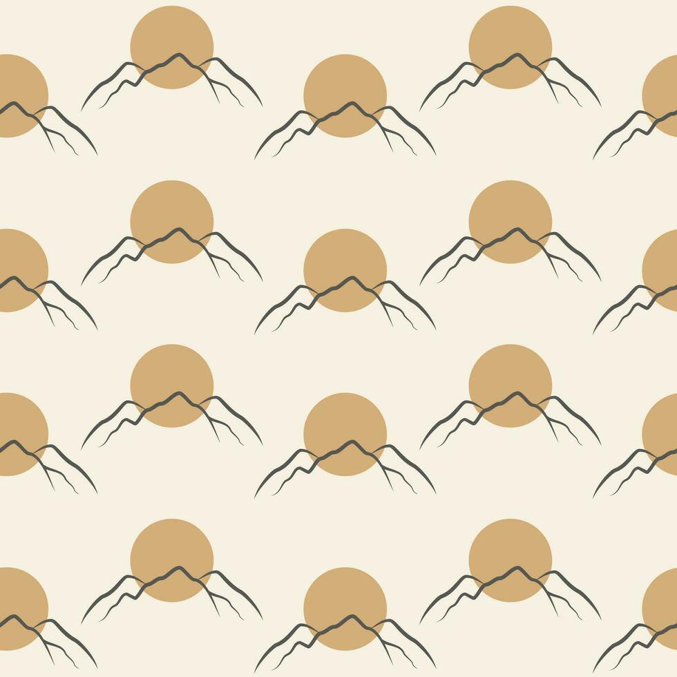 beige naadloos patroon met minimalistische berg landschap. neutrale boho kunst afdrukken. vector