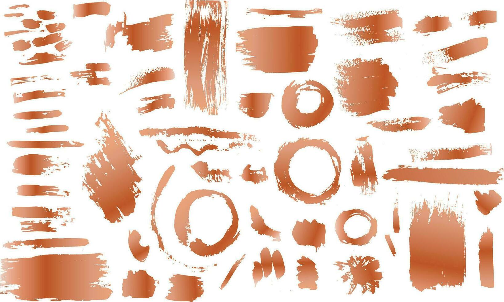 een reeks van grunge koper, roos goud artistiek borstel beroertes Kenmerken spons postzegels, spatten, droog borstel merken, en pastel potlood texturen vector